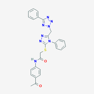 molecular formula C26H22N8O2S B419378 N-(4-acetylphenyl)-2-({4-phenyl-5-[(5-phenyl-2H-tetraazol-2-yl)methyl]-4H-1,2,4-triazol-3-yl}sulfanyl)acetamide 