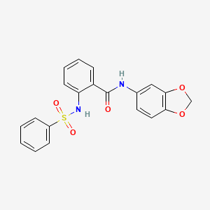 molecular formula C20H16N2O5S B4193788 N-1,3-benzodioxol-5-yl-2-[(phenylsulfonyl)amino]benzamide 