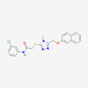 molecular formula C22H19ClN4O2S B419380 N-(3-chlorophenyl)-2-({4-methyl-5-[(2-naphthyloxy)methyl]-4H-1,2,4-triazol-3-yl}sulfanyl)acetamide 