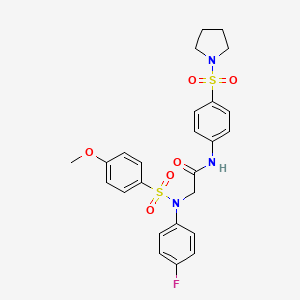 molecular formula C25H26FN3O6S2 B4193813 N~2~-(4-fluorophenyl)-N~2~-[(4-methoxyphenyl)sulfonyl]-N~1~-[4-(1-pyrrolidinylsulfonyl)phenyl]glycinamide 