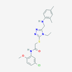 molecular formula C22H26ClN5O2S B419383 N-(5-chloro-2-methoxyphenyl)-2-({5-[(2,4-dimethylanilino)methyl]-4-ethyl-4H-1,2,4-triazol-3-yl}sulfanyl)acetamide 