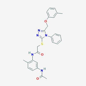 molecular formula C27H27N5O3S B419384 N-[5-(acetylamino)-2-methylphenyl]-2-({5-[(3-methylphenoxy)methyl]-4-phenyl-4H-1,2,4-triazol-3-yl}sulfanyl)acetamide 