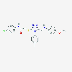 molecular formula C26H26ClN5O2S B419388 N-(4-chlorophenyl)-2-{[5-[(4-ethoxyanilino)methyl]-4-(4-methylphenyl)-4H-1,2,4-triazol-3-yl]sulfanyl}acetamide 