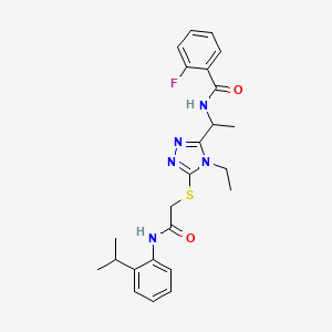 molecular formula C24H28FN5O2S B4193886 N-{1-[4-ethyl-5-({2-[(2-isopropylphenyl)amino]-2-oxoethyl}thio)-4H-1,2,4-triazol-3-yl]ethyl}-2-fluorobenzamide 