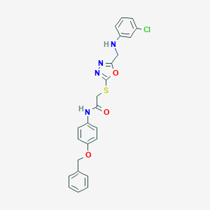 molecular formula C24H21ClN4O3S B419393 2-[[5-[(3-chloroanilino)methyl]-1,3,4-oxadiazol-2-yl]sulfanyl]-N-(4-phenylmethoxyphenyl)acetamide 