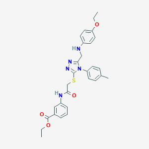 molecular formula C29H31N5O4S B419400 ethyl 3-[({[5-[(4-ethoxyanilino)methyl]-4-(4-methylphenyl)-4H-1,2,4-triazol-3-yl]sulfanyl}acetyl)amino]benzoate 