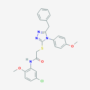 molecular formula C25H23ClN4O3S B419405 2-{[5-benzyl-4-(4-methoxyphenyl)-4H-1,2,4-triazol-3-yl]sulfanyl}-N-(5-chloro-2-methoxyphenyl)acetamide 