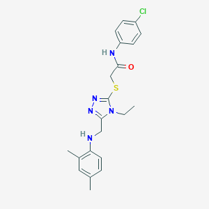 molecular formula C21H24ClN5OS B419407 N-(4-chlorophenyl)-2-({5-[(2,4-dimethylanilino)methyl]-4-ethyl-4H-1,2,4-triazol-3-yl}sulfanyl)acetamide 