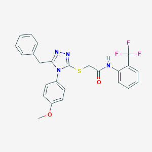 molecular formula C25H21F3N4O2S B419408 2-{[5-benzyl-4-(4-methoxyphenyl)-4H-1,2,4-triazol-3-yl]sulfanyl}-N-[2-(trifluoromethyl)phenyl]acetamide 