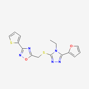 molecular formula C15H13N5O2S2 B4194090 5-({[4-ethyl-5-(2-furyl)-4H-1,2,4-triazol-3-yl]thio}methyl)-3-(2-thienyl)-1,2,4-oxadiazole 