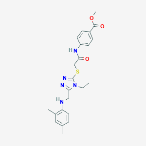 molecular formula C23H27N5O3S B419412 methyl 4-{[({5-[(2,4-dimethylanilino)methyl]-4-ethyl-4H-1,2,4-triazol-3-yl}sulfanyl)acetyl]amino}benzoate 