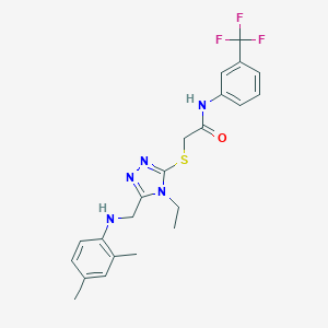 molecular formula C22H24F3N5OS B419413 2-({5-[(2,4-dimethylanilino)methyl]-4-ethyl-4H-1,2,4-triazol-3-yl}sulfanyl)-N-[3-(trifluoromethyl)phenyl]acetamide 
