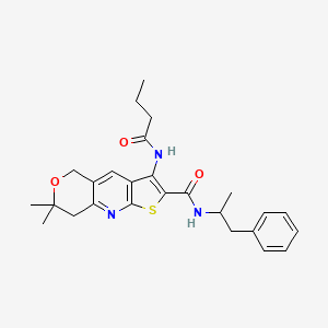 molecular formula C26H31N3O3S B4194131 3-(butyrylamino)-7,7-dimethyl-N-(1-methyl-2-phenylethyl)-7,8-dihydro-5H-pyrano[4,3-b]thieno[3,2-e]pyridine-2-carboxamide 