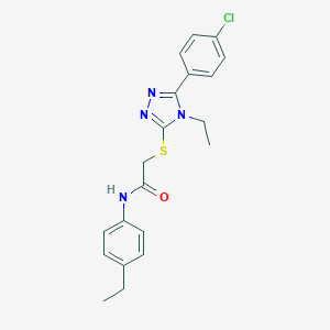 molecular formula C20H21ClN4OS B419419 2-{[5-(4-chlorophenyl)-4-ethyl-4H-1,2,4-triazol-3-yl]sulfanyl}-N-(4-ethylphenyl)acetamide CAS No. 333323-58-3