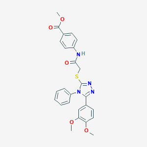 molecular formula C26H24N4O5S B419421 methyl 4-[({[5-(3,4-dimethoxyphenyl)-4-phenyl-4H-1,2,4-triazol-3-yl]sulfanyl}acetyl)amino]benzoate 