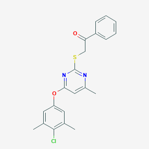 molecular formula C21H19ClN2O2S B419422 2-{[4-(4-Chloro-3,5-dimethylphenoxy)-6-methyl-2-pyrimidinyl]sulfanyl}-1-phenylethanone 