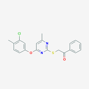 molecular formula C20H17ClN2O2S B419424 2-[4-(3-Chloro-4-methylphenoxy)-6-methylpyrimidin-2-yl]sulfanyl-1-phenylethanone 
