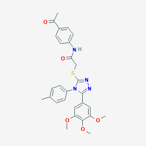 molecular formula C28H28N4O5S B419428 N-(4-acetylphenyl)-2-{[4-(4-methylphenyl)-5-(3,4,5-trimethoxyphenyl)-4H-1,2,4-triazol-3-yl]sulfanyl}acetamide 