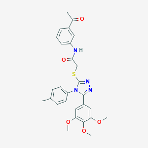 molecular formula C28H28N4O5S B419429 N-(3-acetylphenyl)-2-{[4-(4-methylphenyl)-5-(3,4,5-trimethoxyphenyl)-4H-1,2,4-triazol-3-yl]sulfanyl}acetamide 