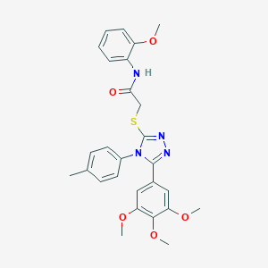 molecular formula C27H28N4O5S B419442 N-(2-methoxyphenyl)-2-{[4-(4-methylphenyl)-5-(3,4,5-trimethoxyphenyl)-4H-1,2,4-triazol-3-yl]sulfanyl}acetamide 