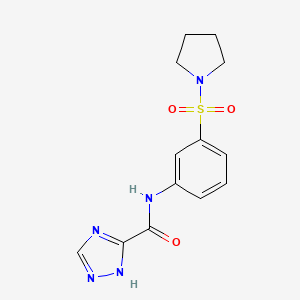 molecular formula C13H15N5O3S B4194485 N-[3-(1-pyrrolidinylsulfonyl)phenyl]-1H-1,2,4-triazole-3-carboxamide 