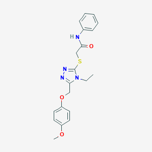 molecular formula C20H22N4O3S B419451 2-({4-ethyl-5-[(4-methoxyphenoxy)methyl]-4H-1,2,4-triazol-3-yl}sulfanyl)-N-phenylacetamide 