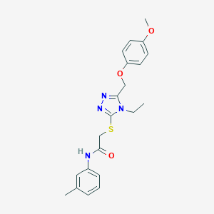 molecular formula C21H24N4O3S B419454 2-({4-ethyl-5-[(4-methoxyphenoxy)methyl]-4H-1,2,4-triazol-3-yl}sulfanyl)-N-(3-methylphenyl)acetamide 