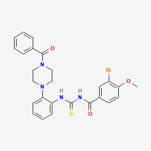 molecular formula C26H25BrN4O3S B4194555 N-({[2-(4-benzoyl-1-piperazinyl)phenyl]amino}carbonothioyl)-3-bromo-4-methoxybenzamide 
