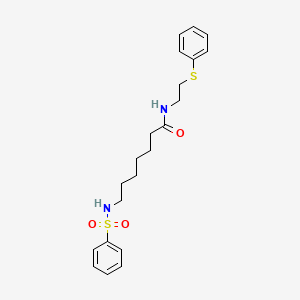 molecular formula C21H28N2O3S2 B4194578 7-[(phenylsulfonyl)amino]-N-[2-(phenylthio)ethyl]heptanamide 