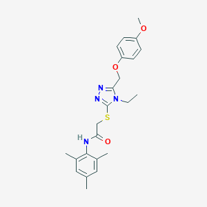 molecular formula C23H28N4O3S B419459 2-({4-ethyl-5-[(4-methoxyphenoxy)methyl]-4H-1,2,4-triazol-3-yl}sulfanyl)-N-mesitylacetamide 