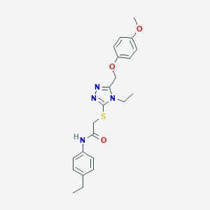 molecular formula C22H26N4O3S B419463 2-({4-ethyl-5-[(4-methoxyphenoxy)methyl]-4H-1,2,4-triazol-3-yl}sulfanyl)-N-(4-ethylphenyl)acetamide 