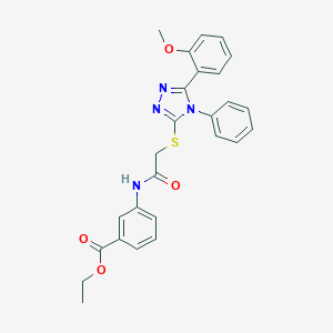 molecular formula C26H24N4O4S B419465 ethyl 3-[({[5-(2-methoxyphenyl)-4-phenyl-4H-1,2,4-triazol-3-yl]sulfanyl}acetyl)amino]benzoate 
