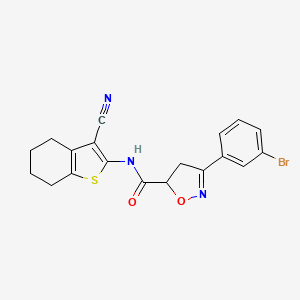 molecular formula C19H16BrN3O2S B4194679 3-(3-bromophenyl)-N-(3-cyano-4,5,6,7-tetrahydro-1-benzothien-2-yl)-4,5-dihydro-5-isoxazolecarboxamide 