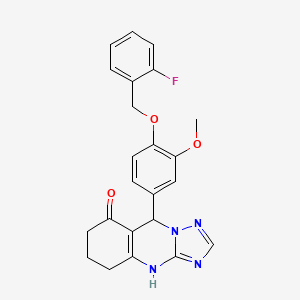 molecular formula C23H21FN4O3 B4194756 9-{4-[(2-fluorobenzyl)oxy]-3-methoxyphenyl}-5,6,7,9-tetrahydro[1,2,4]triazolo[5,1-b]quinazolin-8(4H)-one 