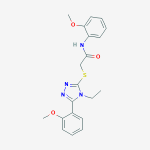 molecular formula C20H22N4O3S B419478 2-{[4-ethyl-5-(2-methoxyphenyl)-4H-1,2,4-triazol-3-yl]sulfanyl}-N-(2-methoxyphenyl)acetamide CAS No. 333312-99-5