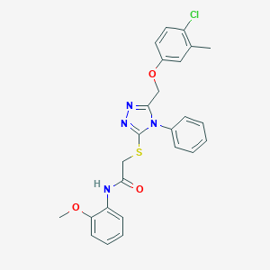 molecular formula C25H23ClN4O3S B419479 2-({5-[(4-chloro-3-methylphenoxy)methyl]-4-phenyl-4H-1,2,4-triazol-3-yl}sulfanyl)-N-(2-methoxyphenyl)acetamide 