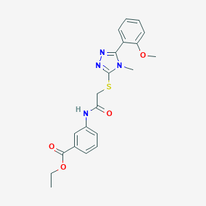 molecular formula C21H22N4O4S B419482 ethyl 3-[({[5-(2-methoxyphenyl)-4-methyl-4H-1,2,4-triazol-3-yl]sulfanyl}acetyl)amino]benzoate 