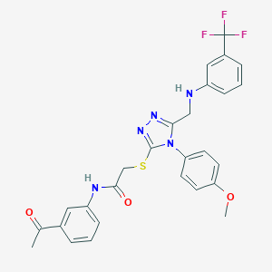 molecular formula C27H24F3N5O3S B419502 N-(3-acetylphenyl)-2-[[4-(4-methoxyphenyl)-5-[[3-(trifluoromethyl)anilino]methyl]-1,2,4-triazol-3-yl]sulfanyl]acetamide 