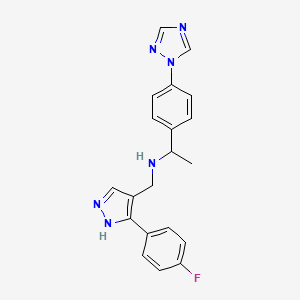 molecular formula C20H19FN6 B4195048 N-{[3-(4-fluorophenyl)-1H-pyrazol-4-yl]methyl}-1-[4-(1H-1,2,4-triazol-1-yl)phenyl]ethanamine 