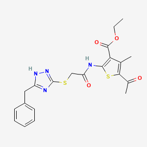 molecular formula C21H22N4O4S2 B4195057 ethyl 5-acetyl-2-({[(5-benzyl-4H-1,2,4-triazol-3-yl)thio]acetyl}amino)-4-methyl-3-thiophenecarboxylate 