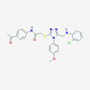 molecular formula C26H24ClN5O3S B419508 N-(4-acetylphenyl)-2-{[5-[(2-chloroanilino)methyl]-4-(4-methoxyphenyl)-4H-1,2,4-triazol-3-yl]sulfanyl}acetamide 