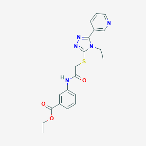 molecular formula C20H21N5O3S B419512 3-[2-(4-Ethyl-5-pyridin-3-yl-4H-[1,2,4]triazol-3-ylsulfanyl)-acetylamino]-benzoic acid ethyl ester 