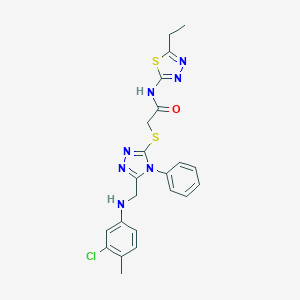molecular formula C22H22ClN7OS2 B419515 2-({5-[(3-chloro-4-methylanilino)methyl]-4-phenyl-4H-1,2,4-triazol-3-yl}sulfanyl)-N-(5-ethyl-1,3,4-thiadiazol-2-yl)acetamide 