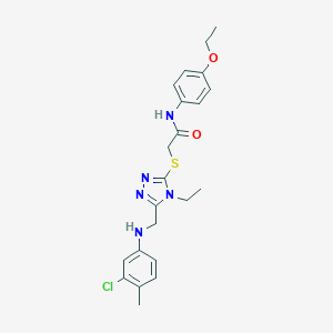 molecular formula C22H26ClN5O2S B419516 2-({5-[(3-chloro-4-methylanilino)methyl]-4-ethyl-4H-1,2,4-triazol-3-yl}sulfanyl)-N-(4-ethoxyphenyl)acetamide 