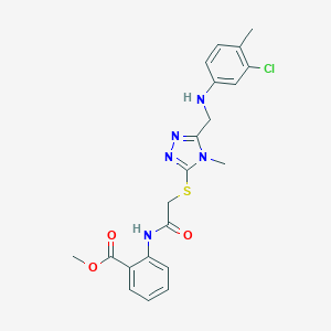 molecular formula C21H22ClN5O3S B419517 methyl 2-{[({5-[(3-chloro-4-methylanilino)methyl]-4-methyl-4H-1,2,4-triazol-3-yl}sulfanyl)acetyl]amino}benzoate 