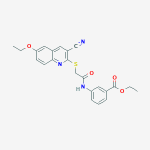 molecular formula C23H21N3O4S B419523 Ethyl 3-({[(3-cyano-6-ethoxy-2-quinolinyl)sulfanyl]acetyl}amino)benzoate 