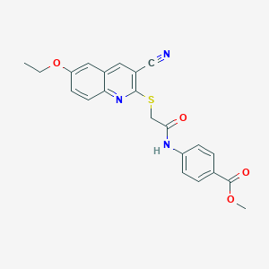 molecular formula C22H19N3O4S B419525 Methyl 4-({[(3-cyano-6-ethoxy-2-quinolinyl)sulfanyl]acetyl}amino)benzoate 