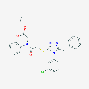 molecular formula C27H25ClN4O3S B419531 ethyl [({[5-benzyl-4-(3-chlorophenyl)-4H-1,2,4-triazol-3-yl]sulfanyl}acetyl)anilino]acetate 