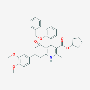 molecular formula C37H39NO6 B419532 Cyclopentyl 4-[2-(benzyloxy)phenyl]-7-(3,4-dimethoxyphenyl)-2-methyl-5-oxo-1,4,5,6,7,8-hexahydro-3-quinolinecarboxylate 