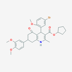 molecular formula C31H34BrNO6 B419534 Cyclopentyl)-7-(3,4-dimethoxyphenyl)-2-methyl-5-oxo-1,4,5,6,7,8-hexahydro-3-quinolinecarboxylate 